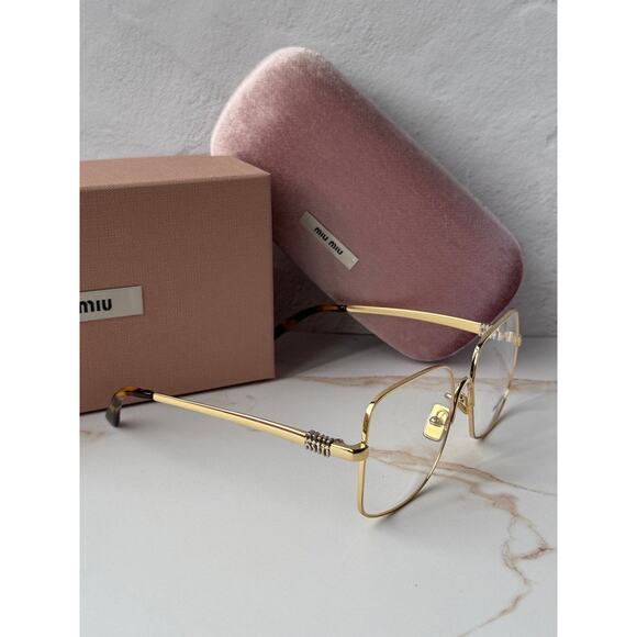NEW Miu Miu M51YV Gold Square Logo Metal Eyeglasses Frames main image 4